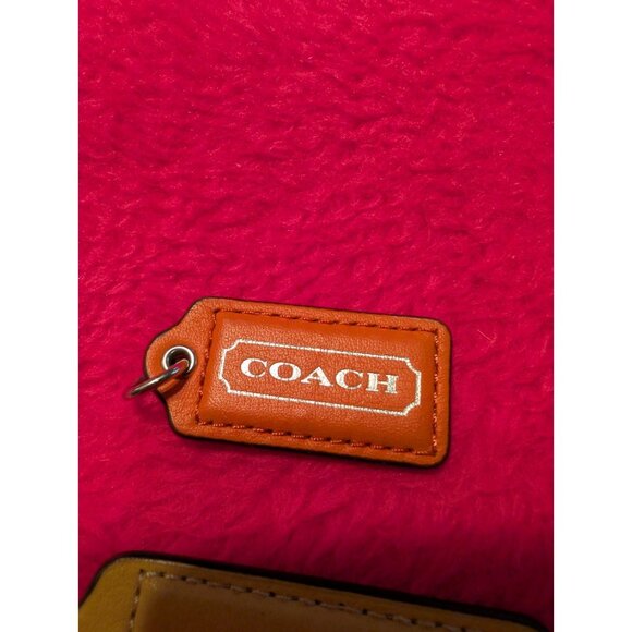Coach Leather Hangtag Lot Tan Beige Embossed & Small Orange Silver Logo Charm - Picture 2 of 5